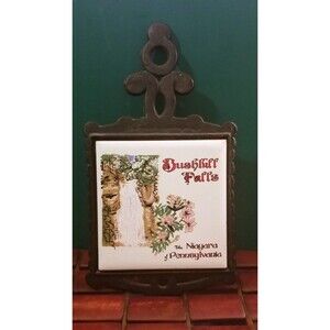 Bushkill Falls The Niagara of Pennsylvania Ceramic Tile & Cast Iron Trivet 9"x5"